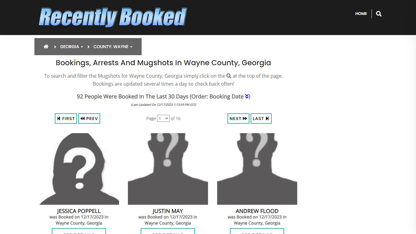 Recent bookings, Arrests, Mugshots in Wayne County, Georgia